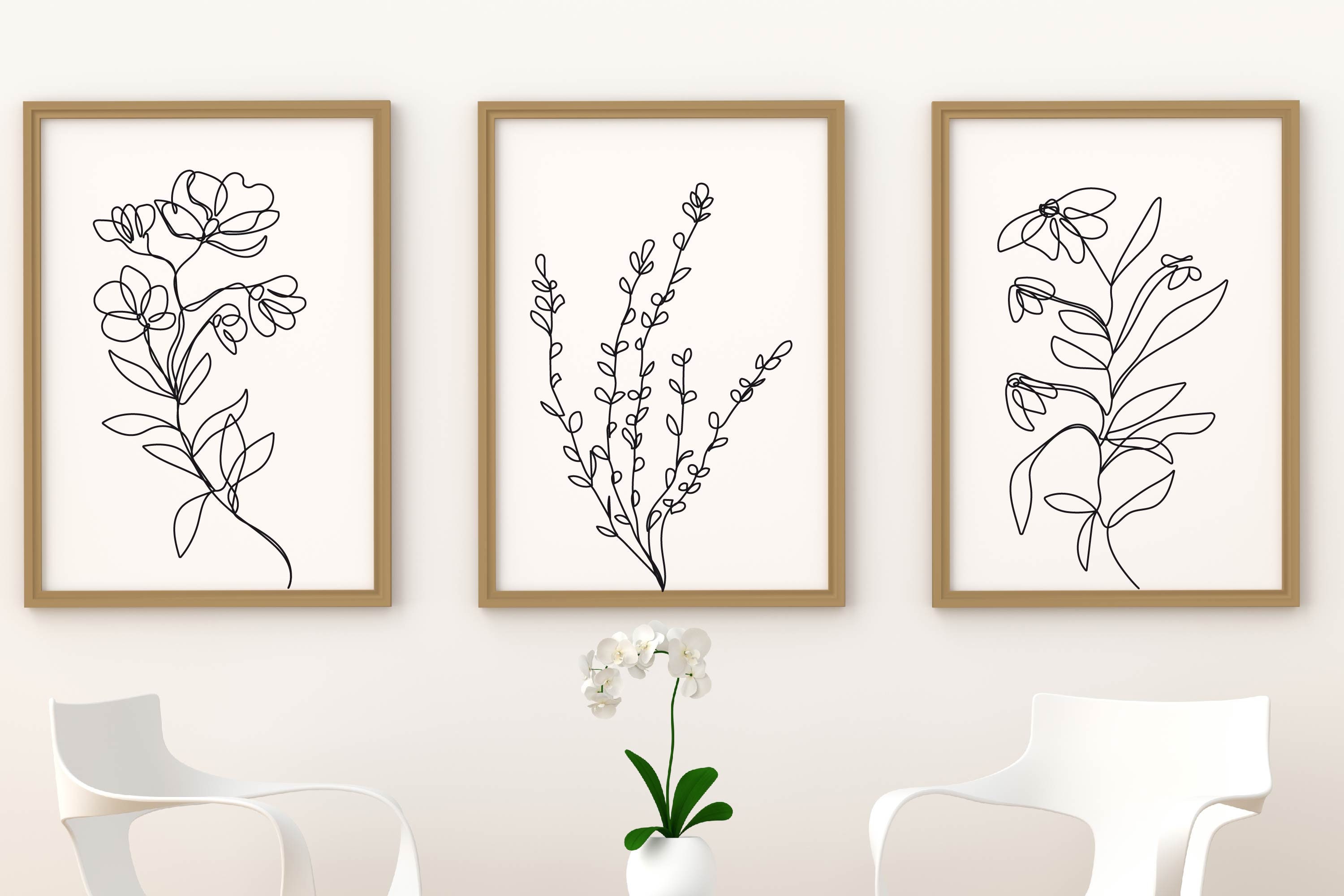 Minimal Line Botanical Print Set of 3 Gallery Wall art Line | Etsy