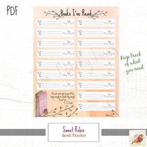 Rastreador de libros, Páginas del planificador, Tamaño carta estadounidense de 8,5 x 11, Big Happy Planner, MAMBI, PDF, Descargar, Sweet Robin