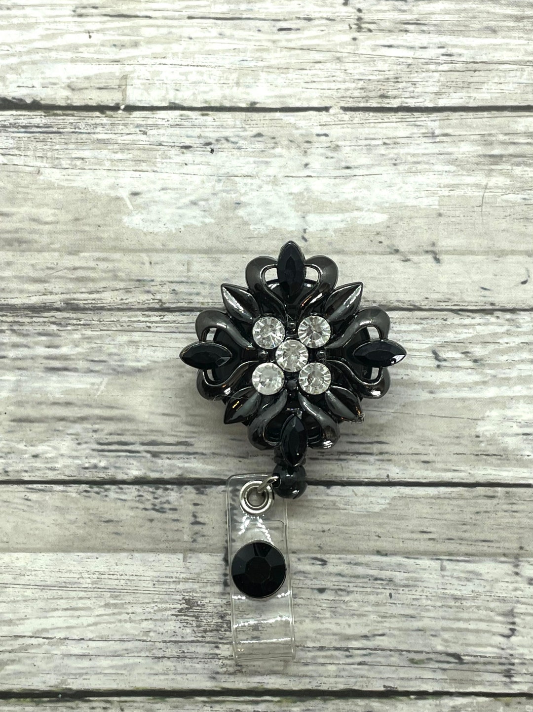 Black Rhinestone Brooch Retractable Badge Reel - Etsy