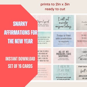 Snarky 2025 Affirmation Cards per il nuovo anno / Download digitale / Set di 16 divertenti biglietti stampabili o etichette di carta / Mini biglietti