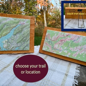 Personalized Custom Trail or Location Map with Iron Easel Stand | Unique Gift for Hikers and Outdoor Lovers | Topographic Map Gift