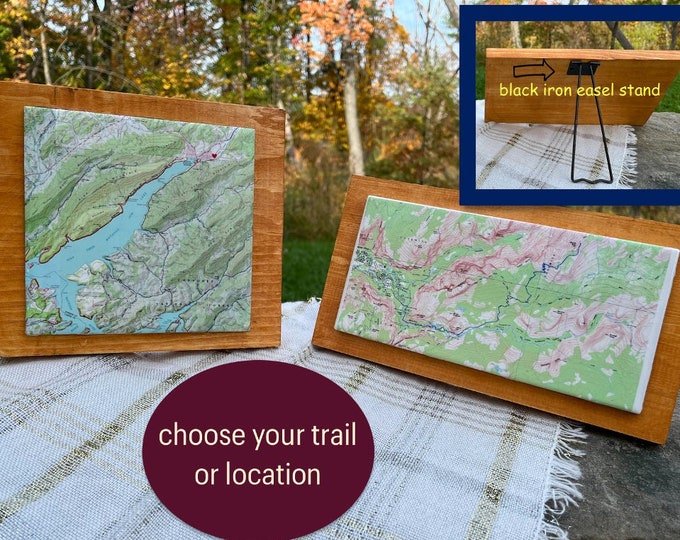 Personalized Custom Trail or Location Map with Iron Easel Stand | Unique Gift for Hikers and Outdoor Lovers | Topographic Map Gift