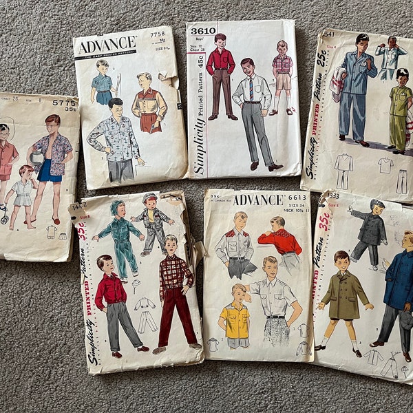 Vintage BOYS Sewing Patterns 1950's + | Butterick, Advance, Simplicity | Boys jacket, pants and shirt patterns, sizes 2-4, 8, 10, 12