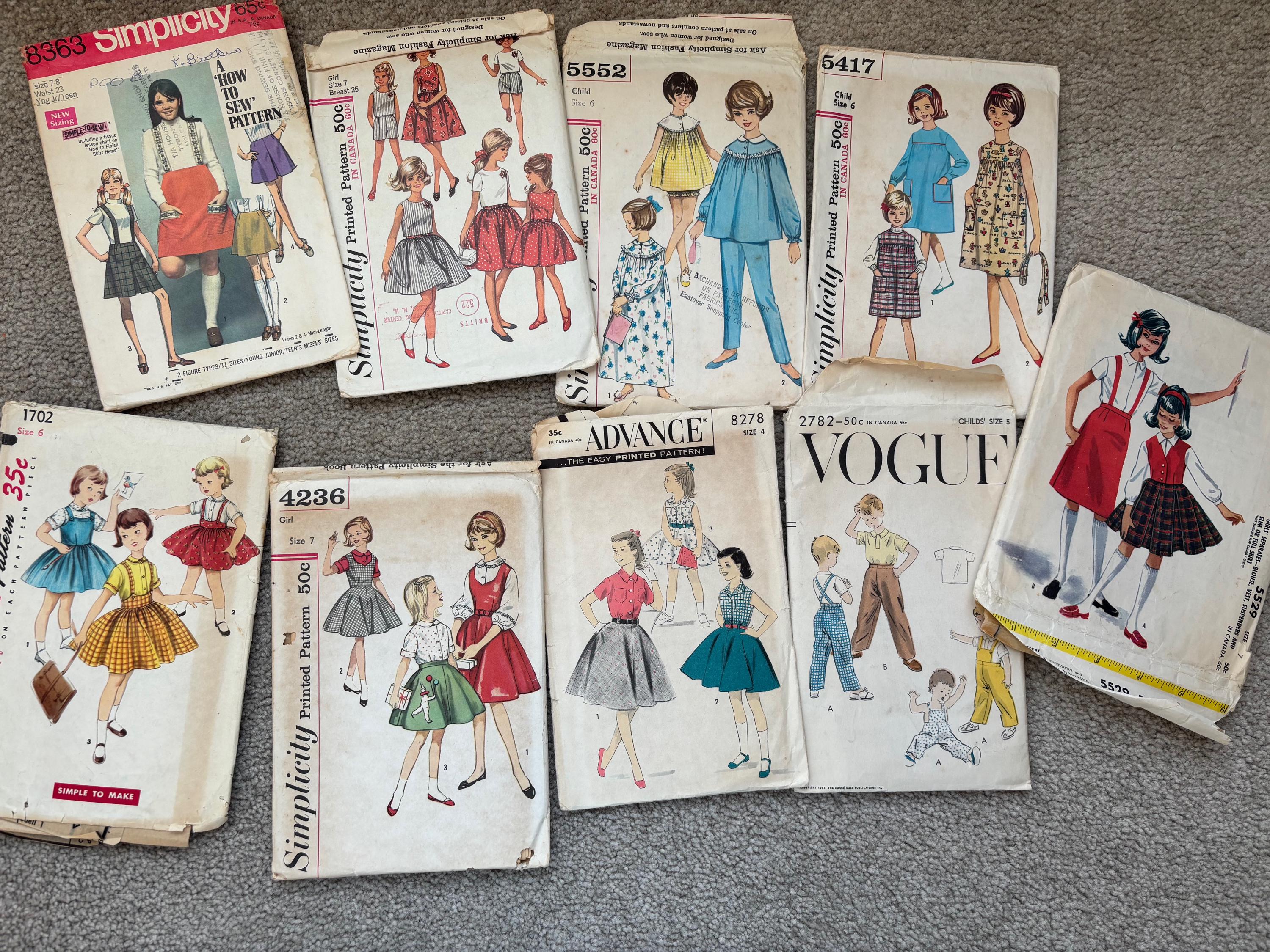 Vintage Sewing Patterns GIRLS sizes  5, 6, 7 | 1950's and 1960's Jumper, Dress, Skirt, Jumper, Romper | Advance, Simplicity, McCall's