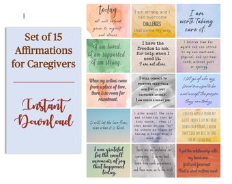 Printable Positive Affirmation Cards for Caregivers, Set of 15 | Instant Download | Alzheimer's, Dementia, Elderly Caregiver