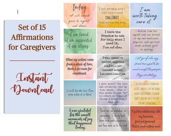 Caregiver Affirmation Cards: Set of 15 Printable Cards (PDF & PNG)