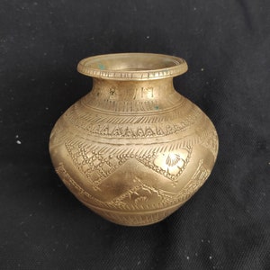 Antique Brass Engraved Water Pot | Brass Holy Water Pot | Antique Water Tumbler | Antique Brass Decor | Antique Brass Lota | Brass Planter