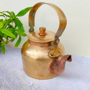 Antique Brass Tea Kettle | Brass Tea Pot | Antique Chai and Coffee Kettle | Ketli | Indian Tapri Chai Kettle | Vintage Brass Kitchenware Z21