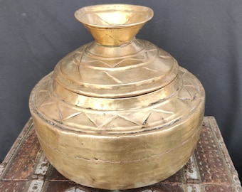 Antique Rare Brass Multi Purpose Pot with Lid| Antique Embossed Water Pot | Vintage Ghee/Oil Pot | Brass Planter | Brass Snacks  Storage Pot