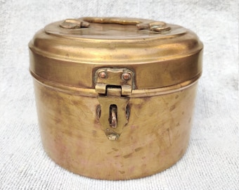 Antique Brass Storage Container|Solid Snacks Canister|Vintage Jewellery Box|Chapati Box with Latch & Handle Kitchenware Antique Collectible
