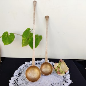 Antique Brass Heavy Weight Ladle-Set of 2 | Vintage Brass Spoon Set | Vintage Serving Spoon Kitchenware | Brass Cutlery|Antique Kitchen Tool