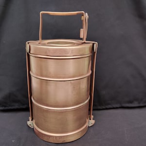 Vintage 3 Compartment Brass  Lunch Box / Tiffin Box / Dabba Lunch Carrier / Brass Chapati Box / Unique Lunch Box With Handle / Wedding Gift