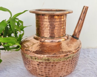 Olla de cobre antigua con pico / Olla sagrada de cobre / Lota sólida, robusta y martillada a mano / Ramjhara de cobre antiguo indio ME753