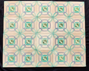Vintage Majolica Decorative Art Nouveau 6&quot; x 6&quot; Architecture Unused Tile, Japan - Set of 20| DK Brand Tile|Ceramic Tile |Furniture Tile CT50