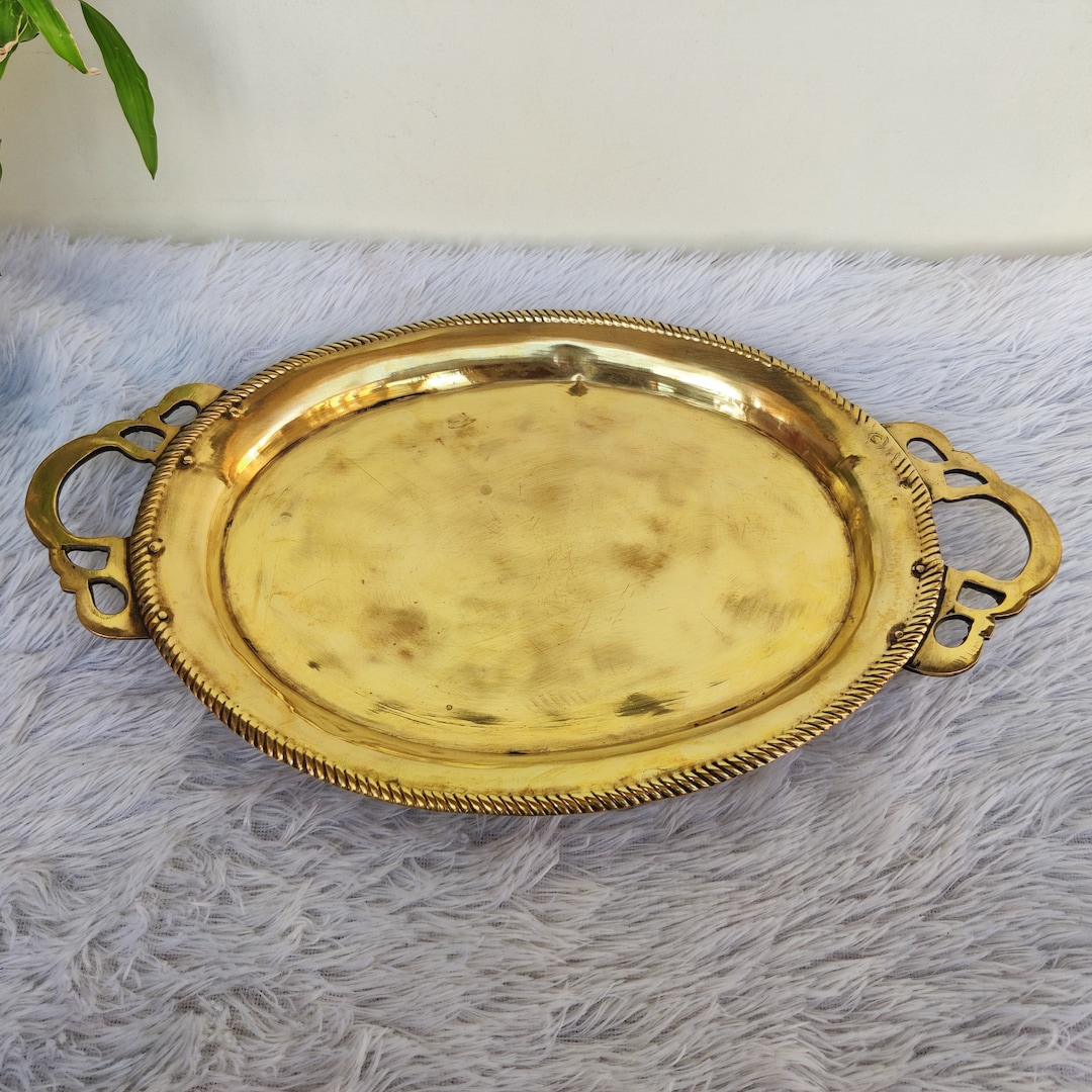 Vintage Brass Tray With Ornate Handles Brass Serving Tray Brass