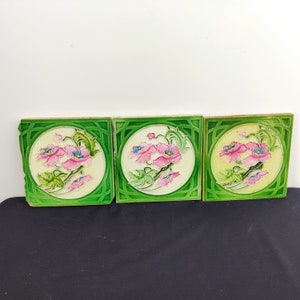 Vintage Floral Art Majolica Nouveau Architecture Tile Set of 3,England |Antique Furniture Tile|Ceramic Vintage Decor Tile|British Tile CT127