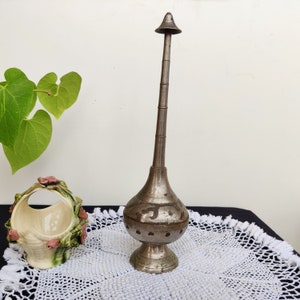 Vintage Perfume Rose Water Sprinkler | Old Nickel Plated Brass Perfume Bottle Tribal Exotic | Brass Essence Holder | Unique Home Decor