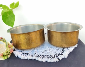 Antique Brass Cooking Bowls- Set of 2|Cooking Patila |Serving Bowl|Brass Cookware Pots|Vintage Kitchen Vessel|Indian Kitchenware Collectible