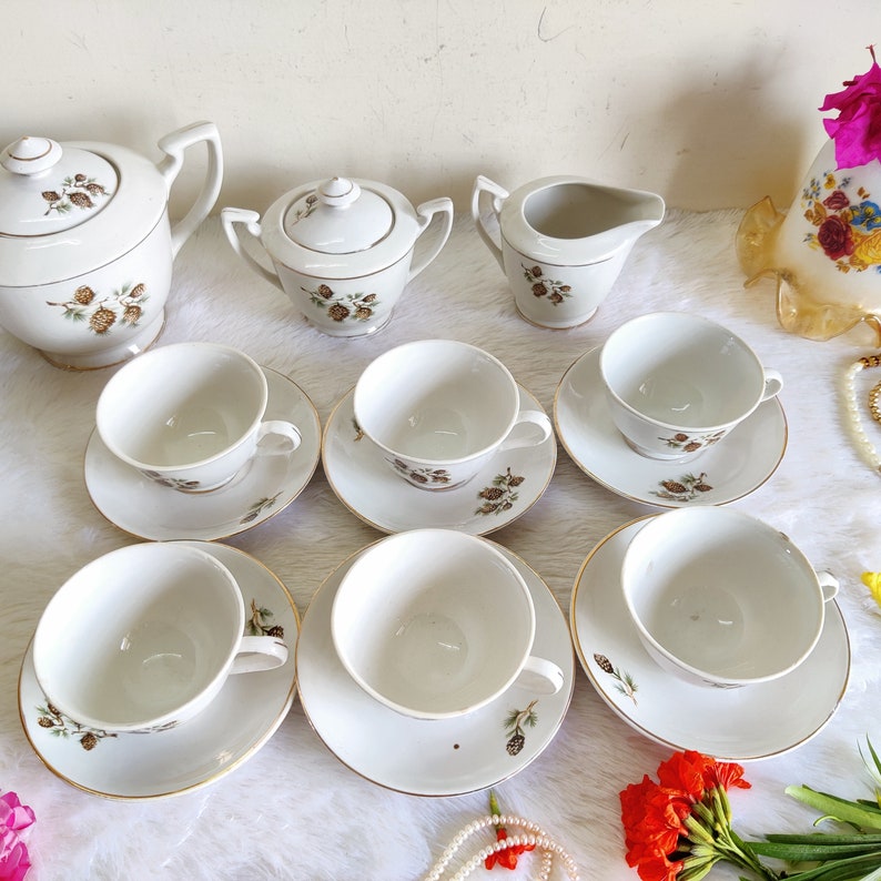 Antique Porcelain Tea Set With Flowers vintage 15 Piece Tea Etsy