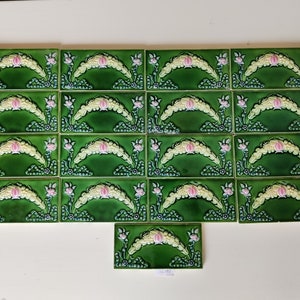 Vintage Architecture Border Tile Floral Garland & Ribbon Design Majolica Nouveau DK Brand, Japan 17Pcs |Furniture Tile|Ceramic Tile CT54