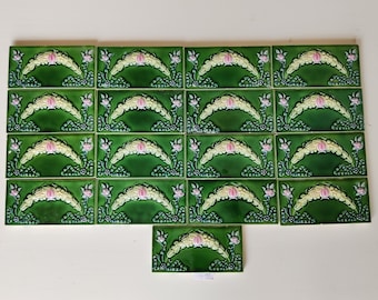 Vintage Architecture Border Tile Floral Garland & Ribbon Design Majolica Nouveau DK Brand, Japan 17Pcs |Furniture Tile|Ceramic Tile CT54
