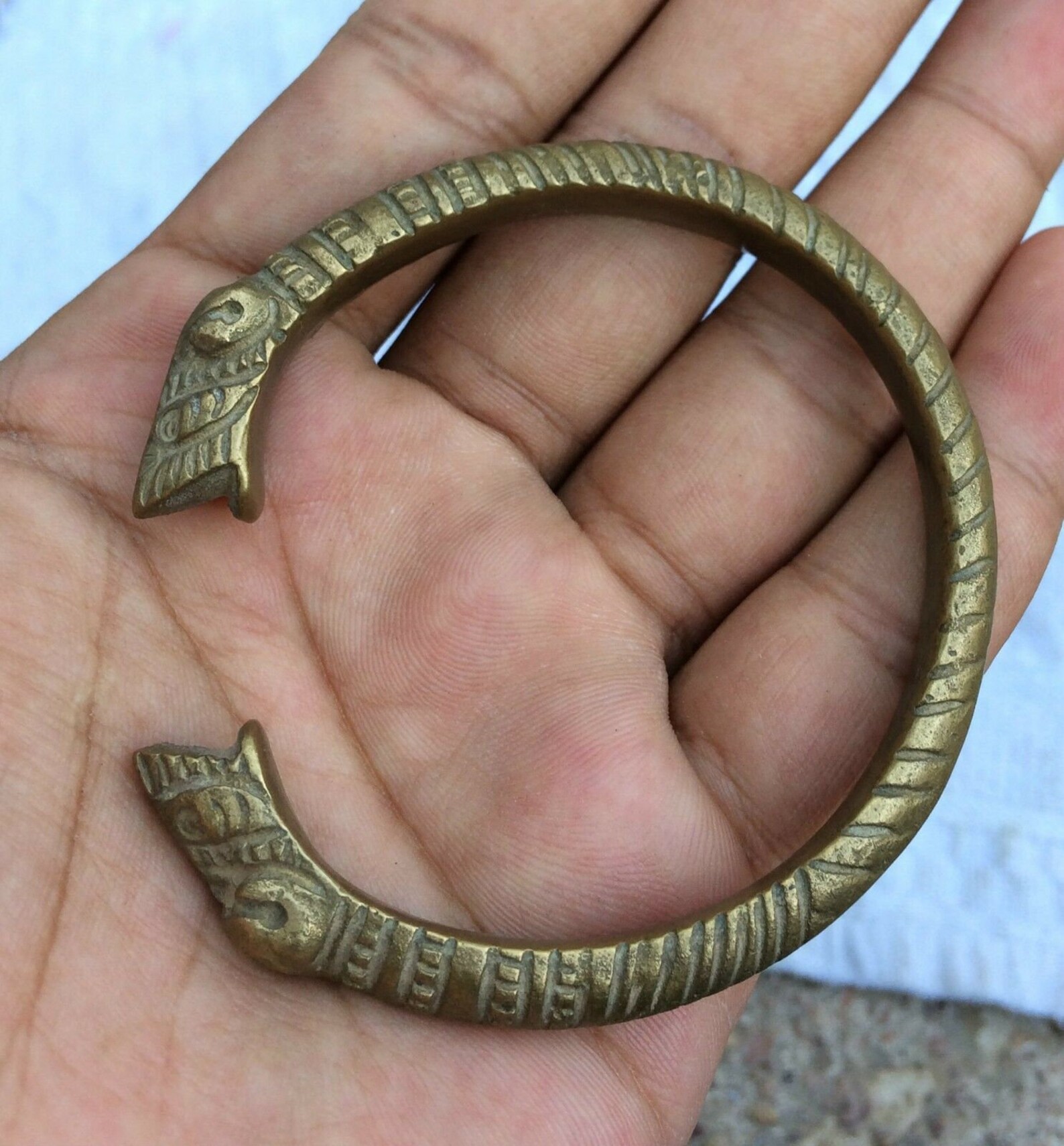 Antique Brass 2 Headed Snake Bracelet Antique Serpent Bangle Ethnic