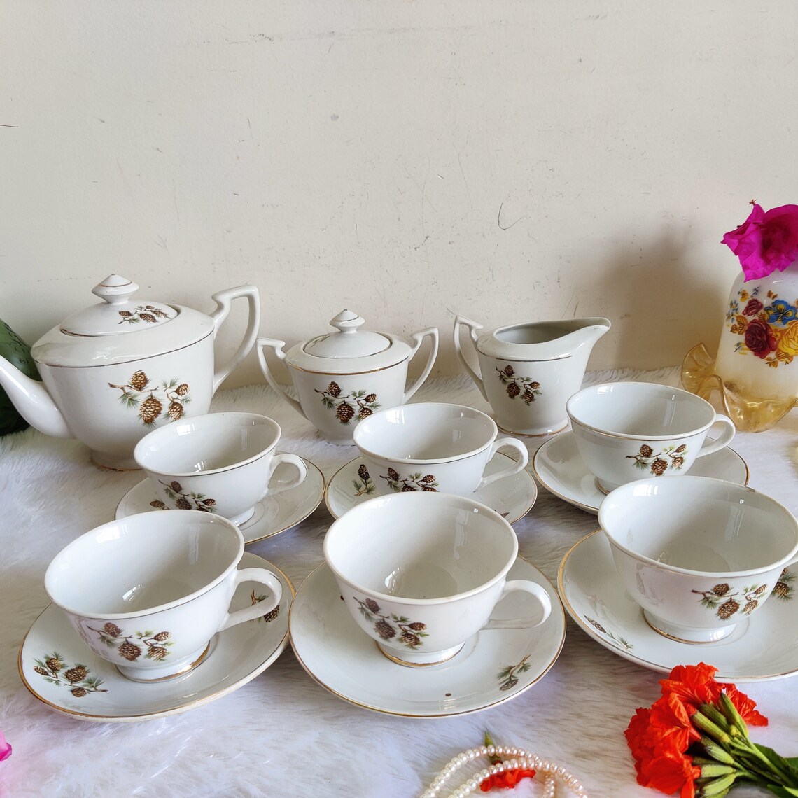 Antique Porcelain Tea Set With Flowers Vintage 15 Piece Tea - Etsy