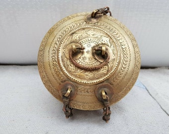 ヴィンテージ手彫り木箱 | インド製ブラウン木製花彫り収納 | MCM蓋
