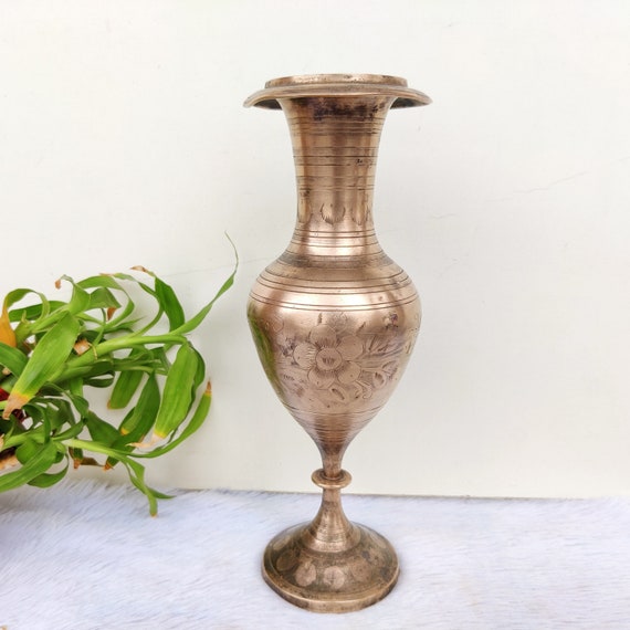 Vintage Brass Vase Floral Etched Brass Vase Vintage Home