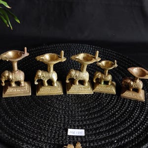 Antique Handcrafted Indian Elephant Oil Lamps Set of 5 | Vintage Pooja Decor Retro | Spiritual Home Accent | Meditation Room Decor | ME175