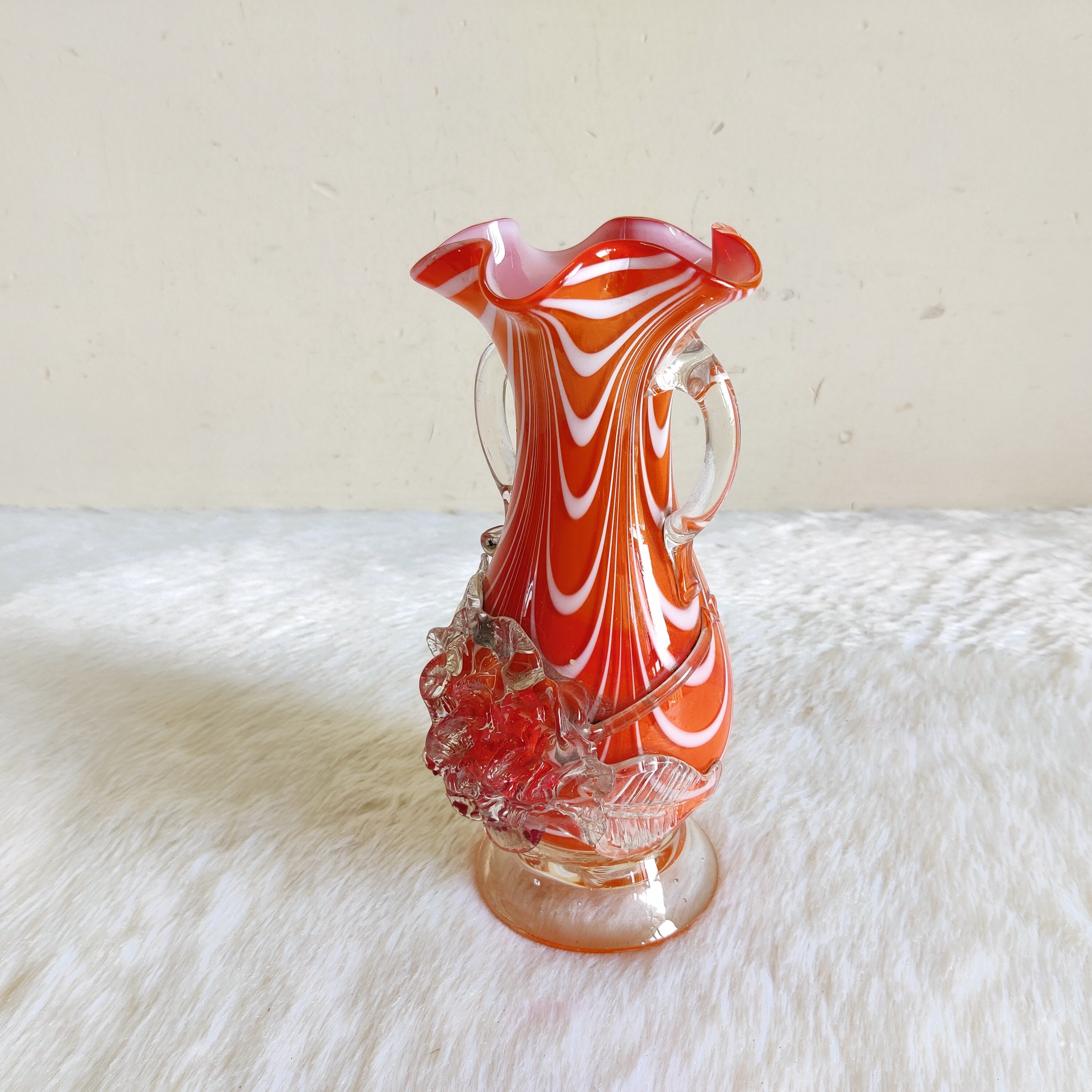 flower_ヴィンテージ Antique Handmade Floral Orange Swirl Glass Design Flower