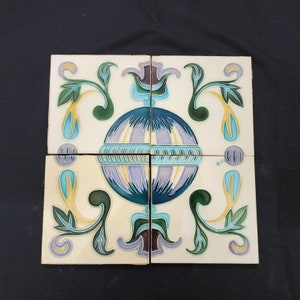 Vintage Globe Design Embossed Architecture Tile 4Pc ,Japan |  Furniture Tile | Decorative Tile | Ceramic Vintage Tile | Japanese Tiles CT230