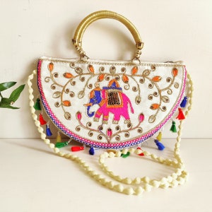 Cotton Traditional Ethnic Rajasthani Jaipuri Embroidered Elephant Handbag | Sling Bag for Girls/Women | Indian Sling Bag | Ethnic Purse