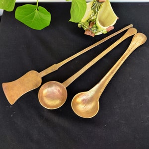 Antique Brass Solid Punch Ladle, Spatula and Ladle / Spoon | Antique Brass Ladle Set | Vintage Serving and Cooking Spoons | Vintage Cutlery