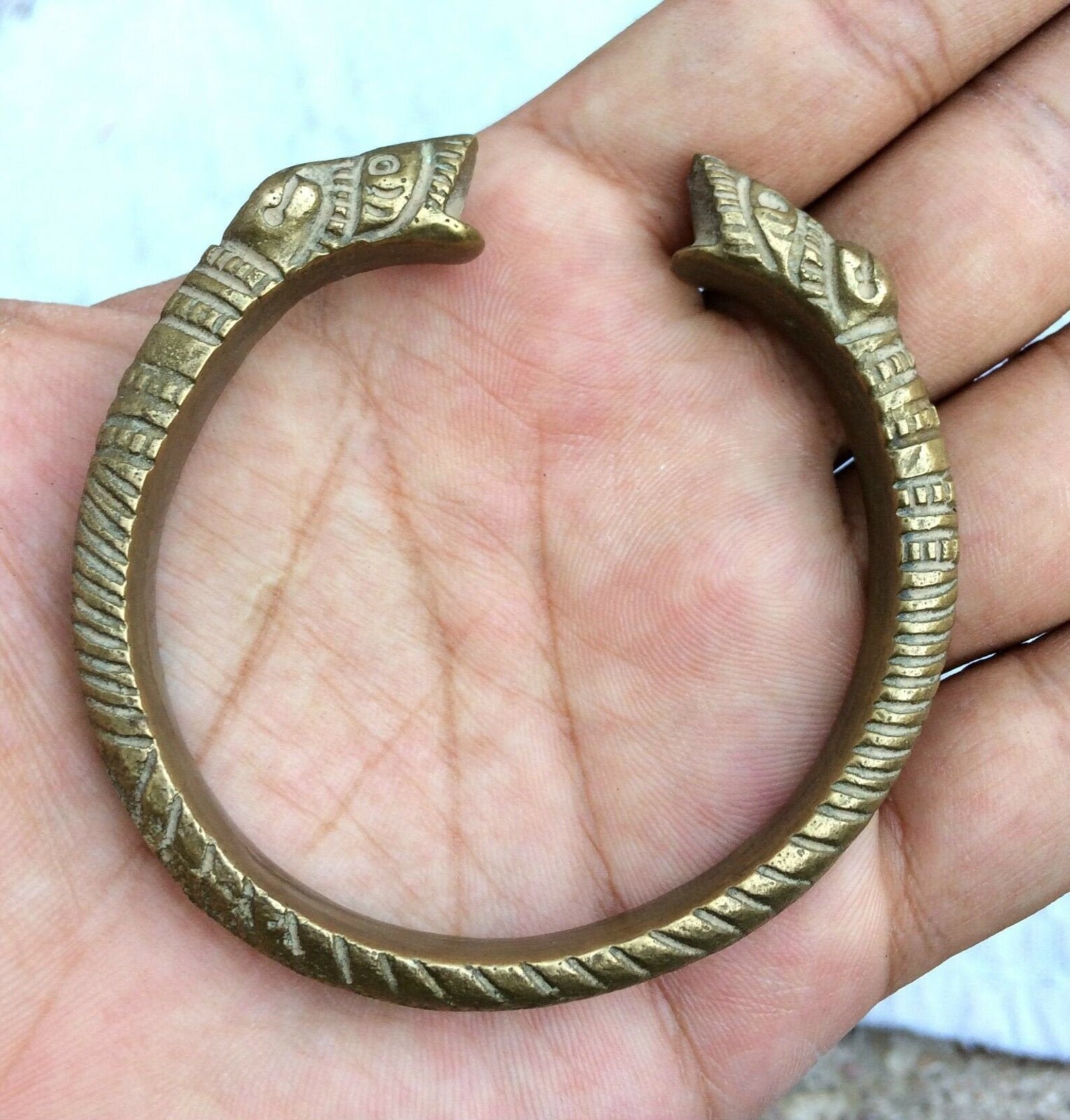 Antique Brass 2 Headed Snake Bracelet Antique Serpent Bangle Ethnic