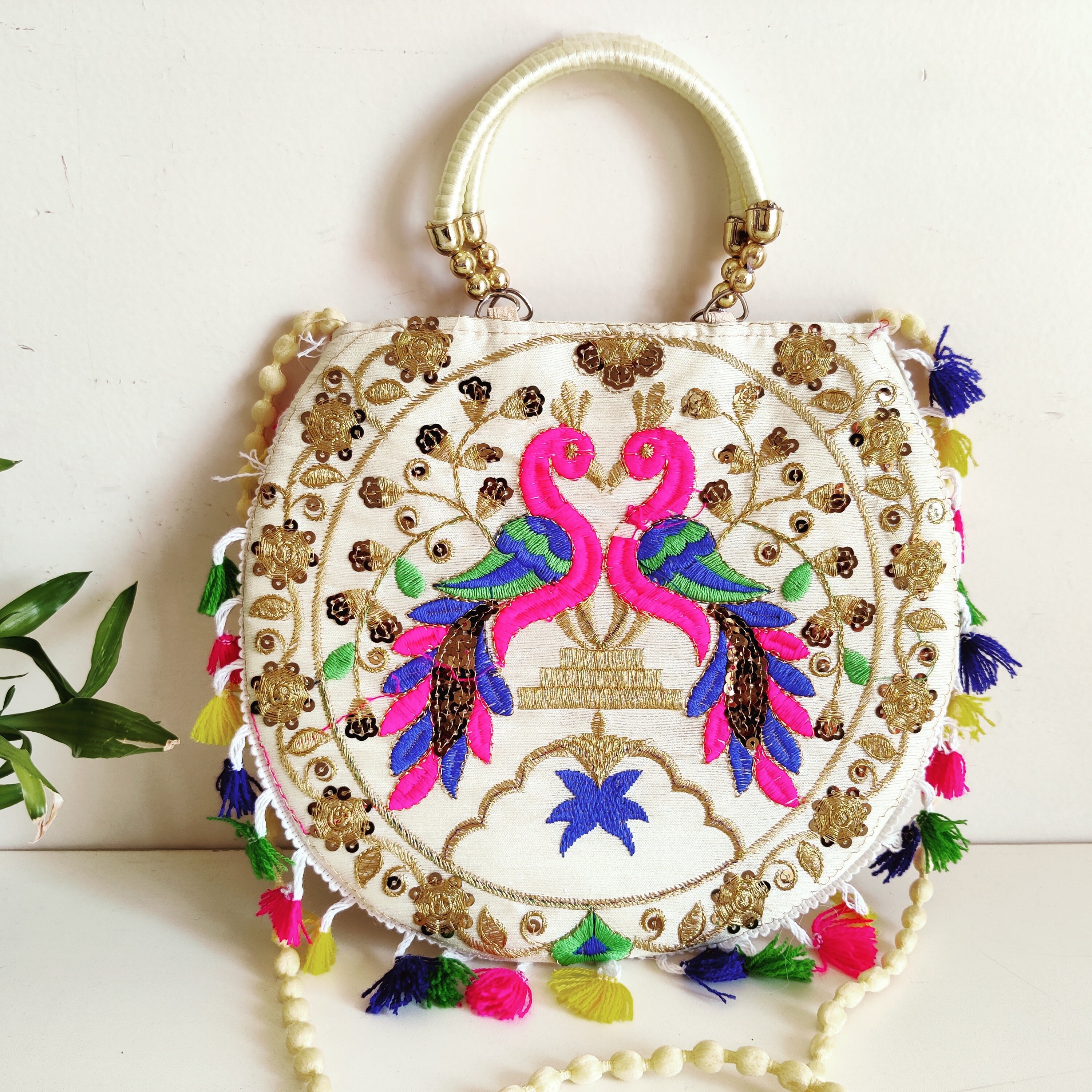 Blue cotton ethnic sling bag hotsell