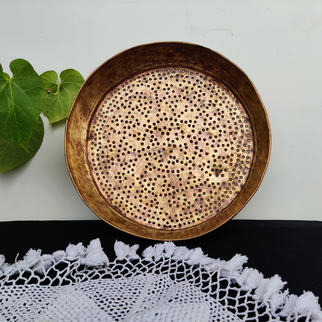 Vintage Brass Grain Colander | Round Rice Sieve | Vintage Pasta ...
