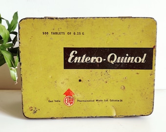 Vintage Entero - Quinol Advertising Tin Pharmaceutical Box | Empty Tin Storage Container | Vintage Tin Container Box |Litho Print Tin TB1581