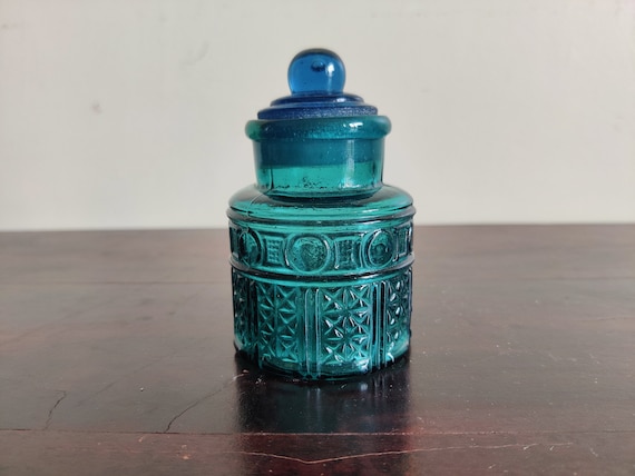 1940s Vintage Blue Glass Candy Dish Jar With Lid | Antique Glass