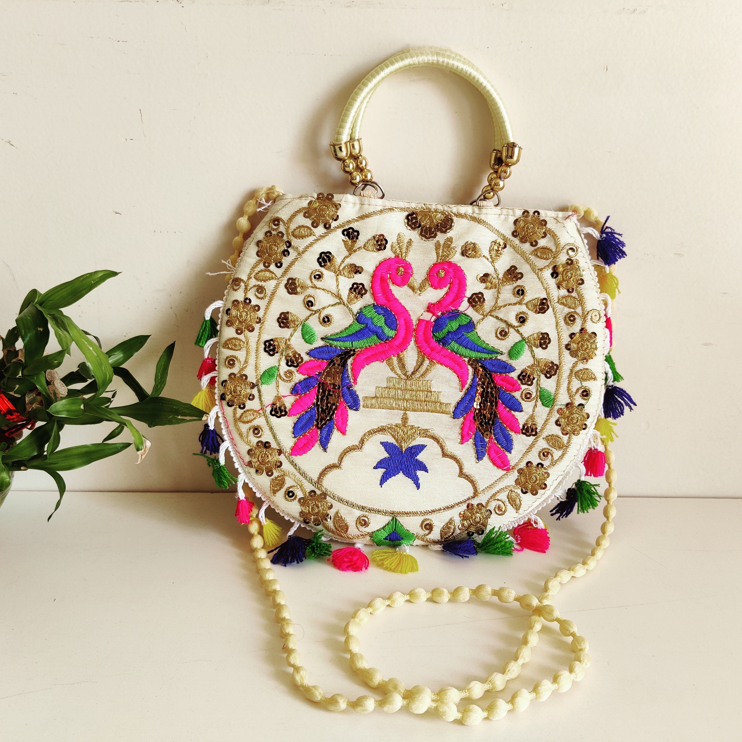 Shoptory India Handicraft Women's Silk Ethnic Rajasthani Hand Bag , Pink -  Ritzie - 3550325