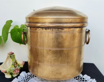 Antique Brass Storage Container / Snacks Canister / Grain Box with Handle on both sides/Heavy,Solid & Sturdy Kitchenware Antique Collectible