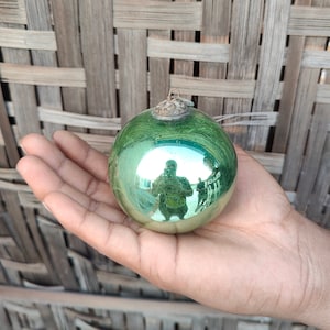 Antique Kugel 2.8&quot; Green Glass Ball Christmas Ornament Germany Original 5 Leaves Brass Cap Christmas Tree Home Decorative Props 287
