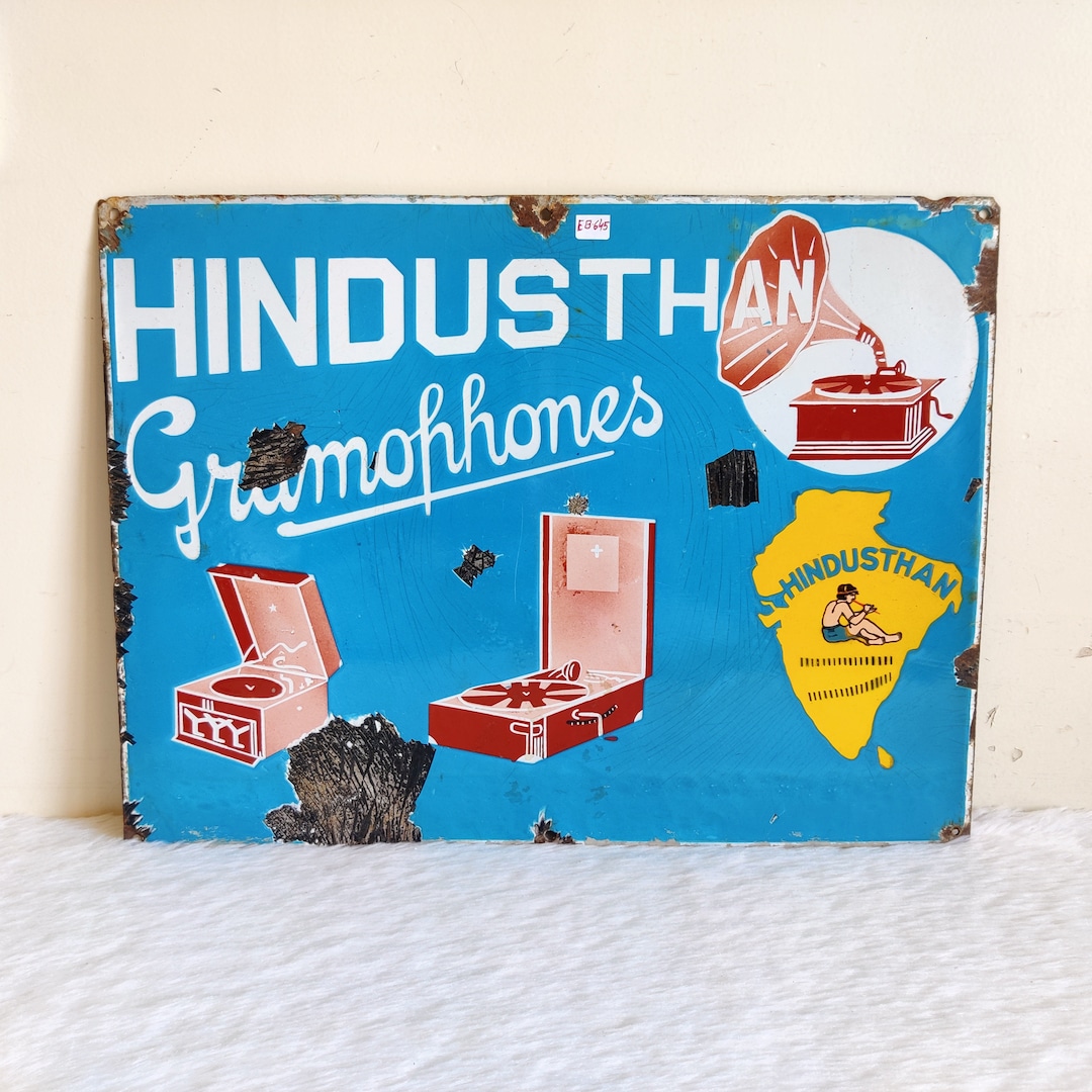 Antique Hindusthan Gramophones Enamel Sign | Vintage Gramophone Record ...