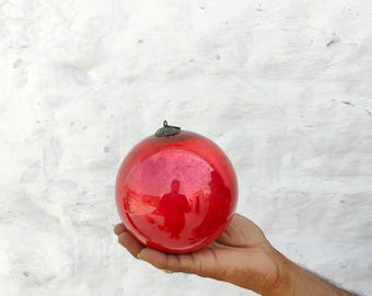 Adorno navideño antiguo Kugel, raro, de 5.1" (bola de cristal rojo), con tapa de latón y forma de colmena. Ideal para decoración de árboles de Navidad y para el hogar. 350