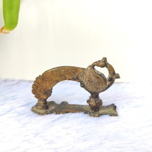 18c Antique Brass Peacock Figure Statue Door Handle | Vintage Figure | Antique Decor | Brass Statue | Brass Bird Figurine | Rare Collectible