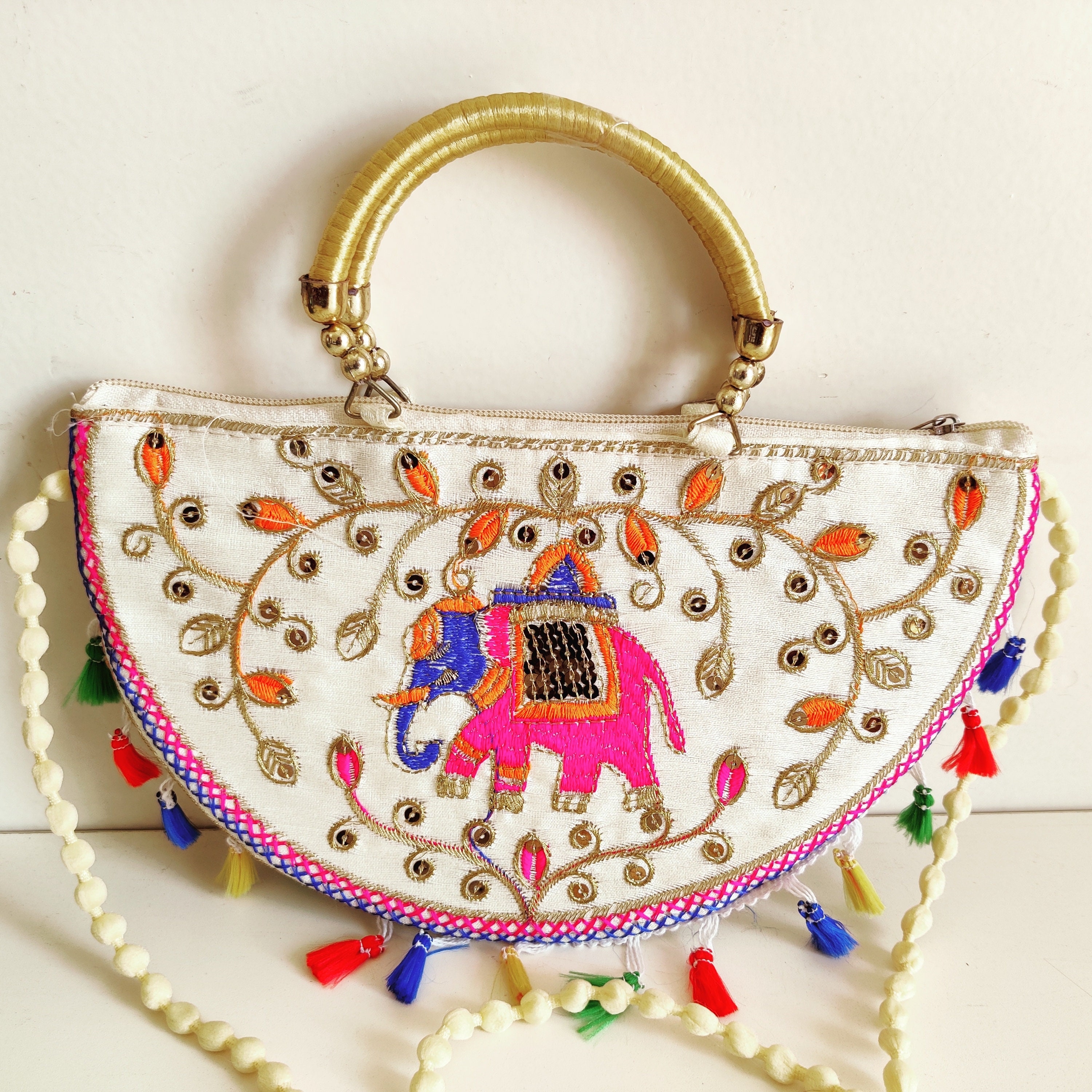 Traditional Floral Clutch Purse, Bag With Zardozi Work, Rajasthani  Inspired, Shoulder Strap and Handle for Wedding, Evening Party and Ethnic -  Etsy