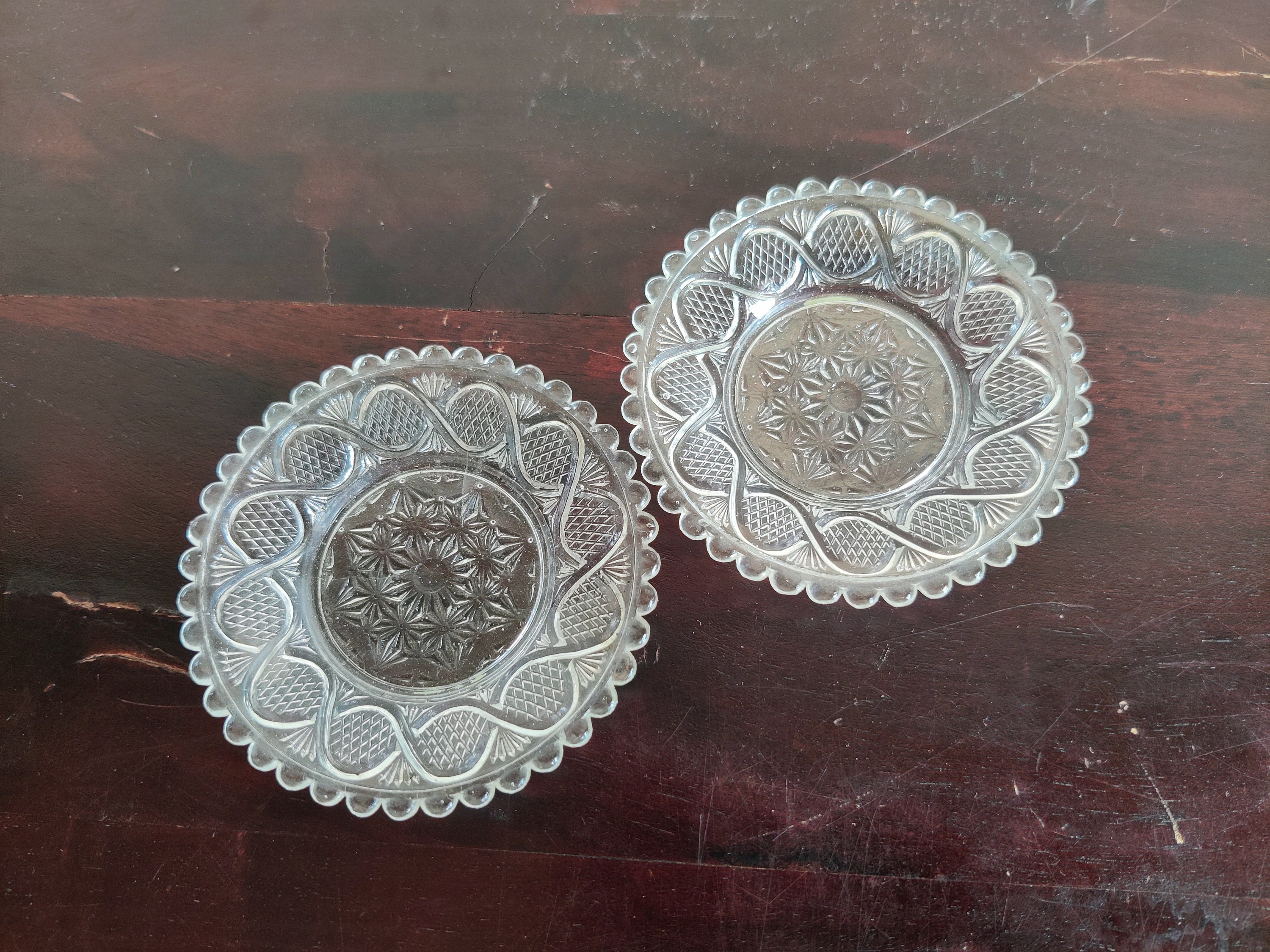 Antique Glass Dessert Plate Set of 2 Depression Clear Glass Plate