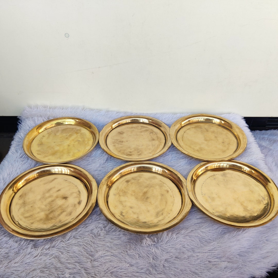 Vintage Brass Plates Set of 6 Solid Brass Snacks Plate Set Etsy