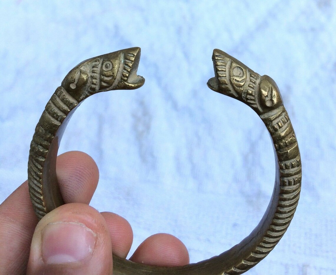 Antique Brass 2 Headed Snake Bracelet Antique Serpent Bangle Ethnic