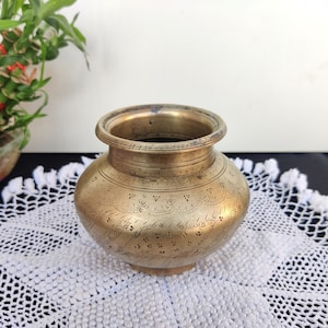 Antique Brass Rare Exotic Birds and Leaves Engraved Water Pot | Brass Holy Water Pot | Antique Brassware Kalash | Antique Brass Planter